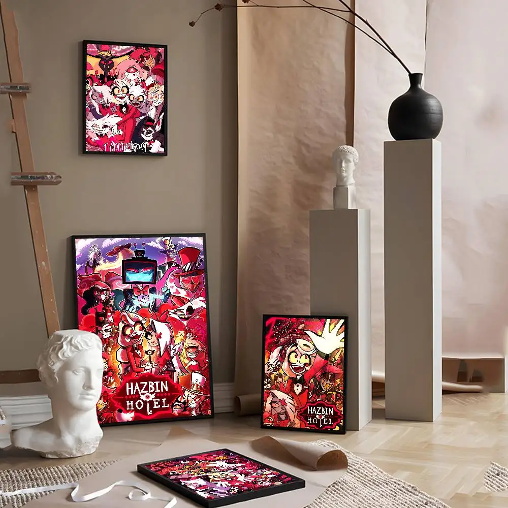 HazbinS H-Hotels أنيمي DIY ملصق لاصق ورق أبيض يطبع الملصقات الفنية خمر اللوحة الزخرفية