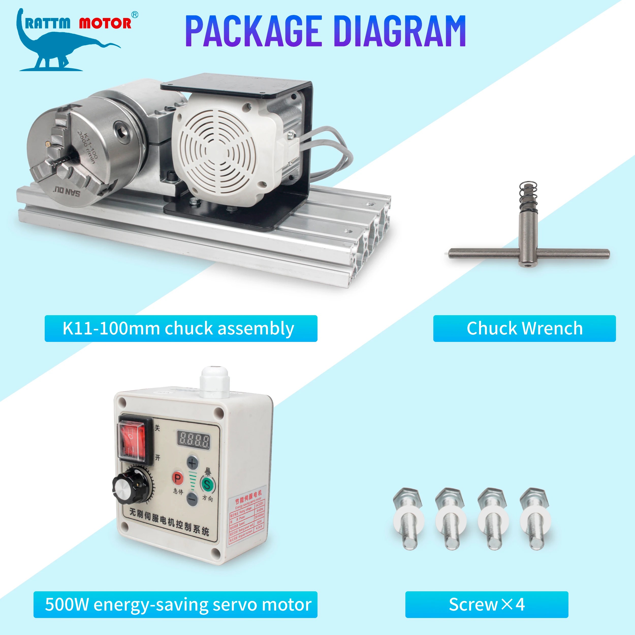 Variable Speed 3-Jaw Chuck Polishing Machine, Brushless Motor Power Head Assembly, Wood Lathe Mold Grinder