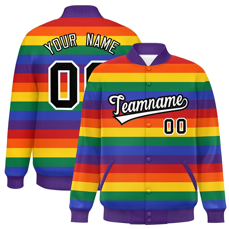 

Custom Jackets Pride Month Winter Varsity Jacket Baseball Bomber Plus Size Men's Jackets for Women