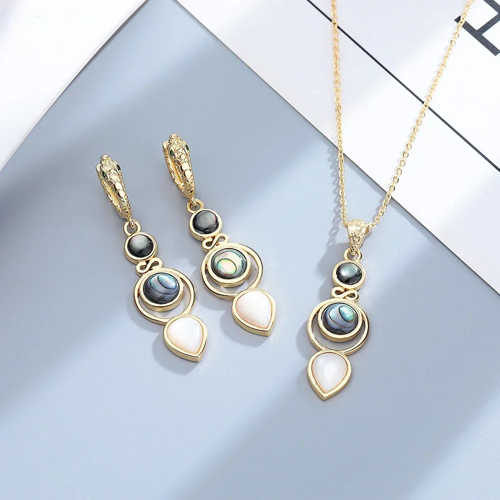 Fashion Abalone Shell Drop Earrings for Women Vintage Snake Silver Plated Hoop Earring Wedding Engagement Jewelry Gifts FCGJHW