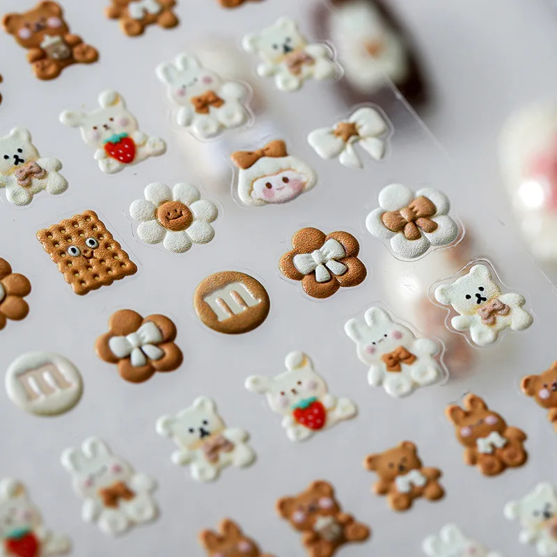 

1Sheet 5D Embossed Bear Nail Art Sticker Cute Anime Colorful Cartoon Bear Rabbit Sliders For Nails Decorat Manicure Accessories