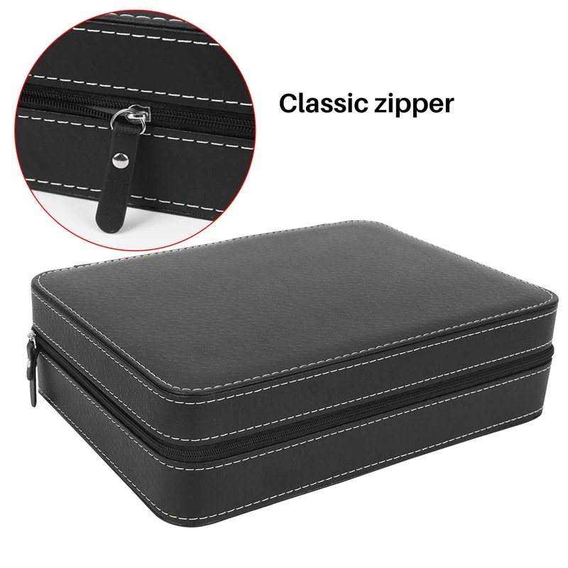 Portable Watch Box Organizer PU Leather Casket with Zipper Classic Style 10 Grids Multi-Functional Bracelet Display Case