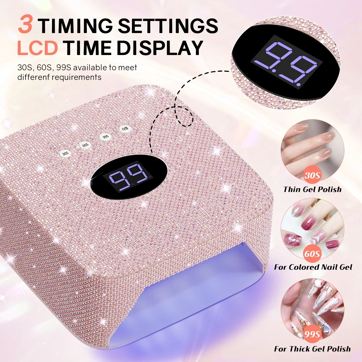 DianaBeauty UV เล็บโคมไฟชาร์จไร้สายเครื่องอบแห้งสําหรับเล็บ 30 LEDs UV โคมไฟสําหรับเล็บ UV Cabin Light Nail Art