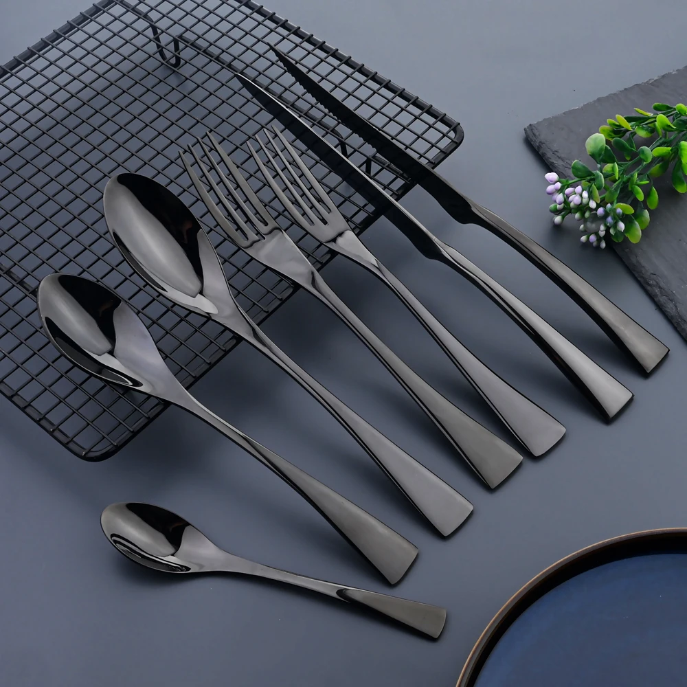 Dinnerware Set Stainless Steel Kitchen Cutlery Set Black Steak Knife Dessert Spoon Flatware Fork Tableware Accessories