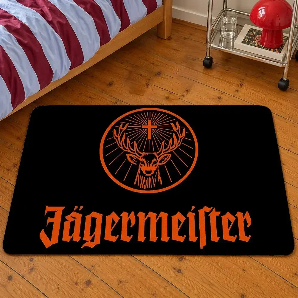 Brand Jagermeister Stag Herbal Liqueur Floor Mat Soft Flannel Entrance Doormat Non-Slip Washable Rug For Bedroom Home Decor