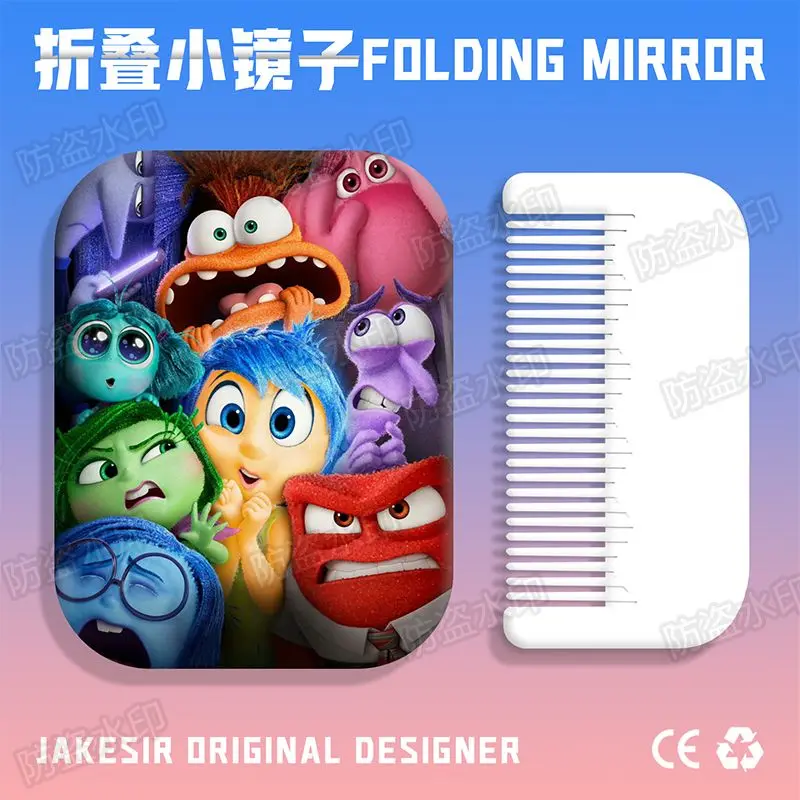 Inside Out 2 Folding Mirror Comb Set Kawaii Disney Cute Anime Toys Creative Student Cartoon Portable Mirror Hair Comb Girls Gift