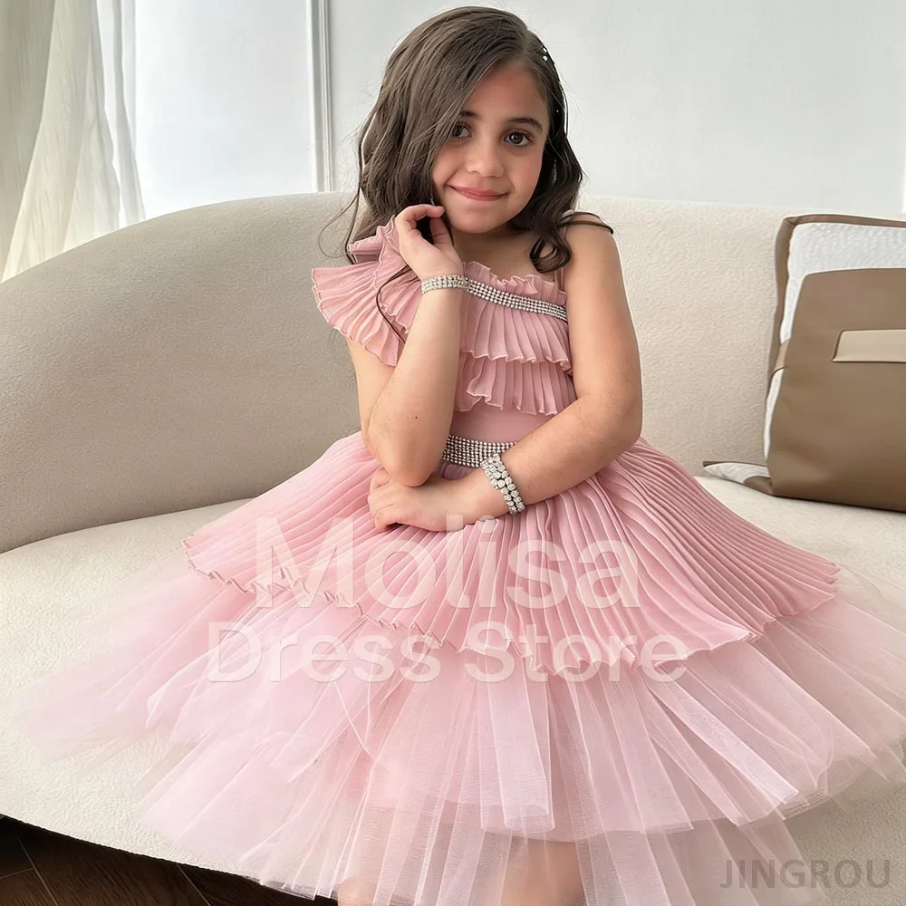 

Pink Flower Girl Dresses Tulle Dress For Girls A-line Birthday Dress Puffy Girl Princess Dress Sleeveless Cake Kids' dresses