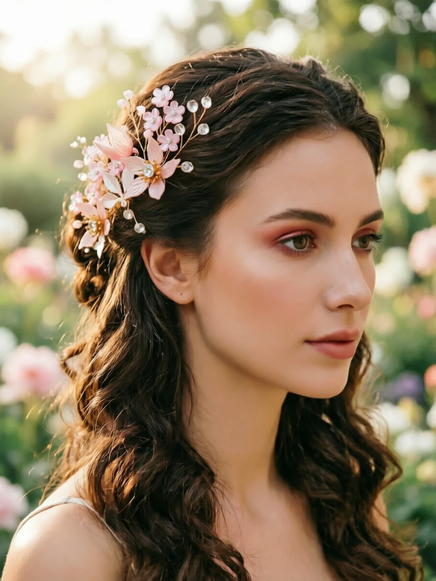 Peineta de cristal con diseño de flor de cerezo rosa Soft Breeze, un accesorio perfecto para el cabello de niñas con un estilo de ensueño. Versátil para D