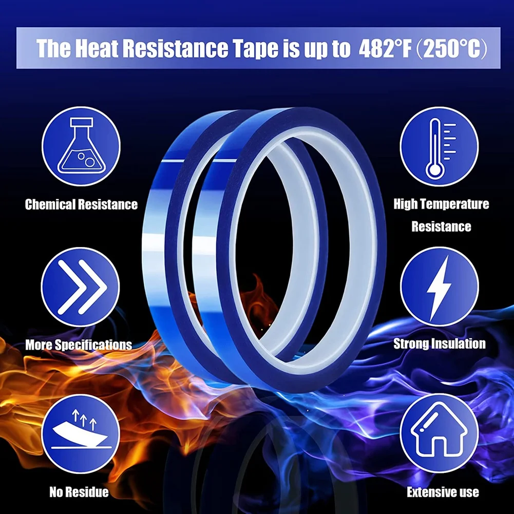 2 Rolls 10mmx33M(108Ft) Blue Heat Tape Heat Transfer Tape for Heat Sublimation Press No Residue and Heat Transfer Vinyl