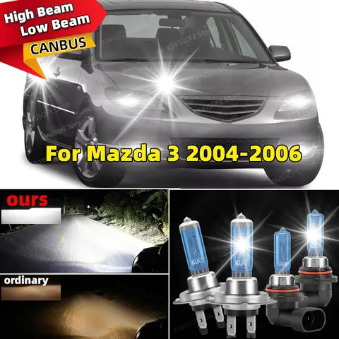 할로겐 전구 6000K 슈퍼 화이트 자동차 헤드라이트 H7 HB3 하이 로우 빔 100W CANBus 램프, 마쓰다 3 2004 2005 2006, 4 개 Best5 할로겐 전구 6000K 슈퍼 화이트 자동차 헤드라이트 H7 HB3 하이 로우 빔 100W CANBus 램프, 마쓰다 3 2004 2005 2006, 4 개 Best5