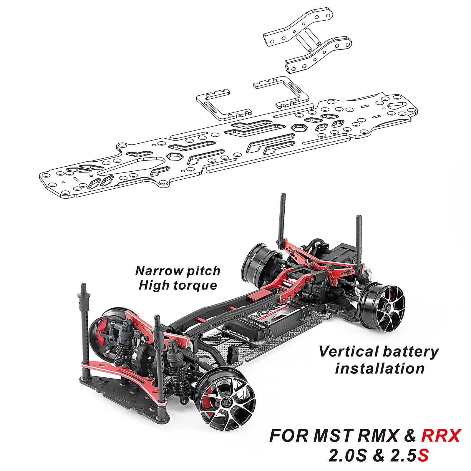 

Narrow Vertical High Traction Carbon Fiber Chassis and Battery Holder for MST RMX & RRX 2.0S &2.5S 1:10 Drift Car Silvery SSG v