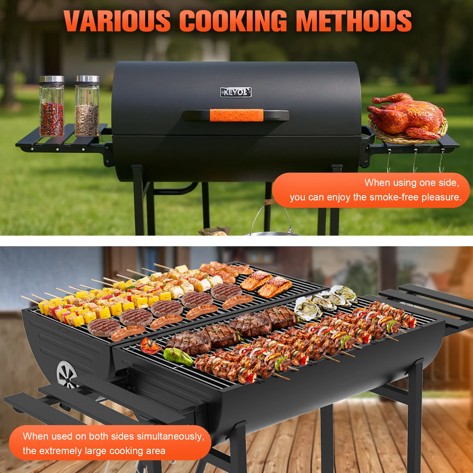 

Extra Large Charcoal Barbecue Grill 871 Square Inches Cooking Area Charcoal Barrel Grill for Camping Patio Backyard Party Picnic