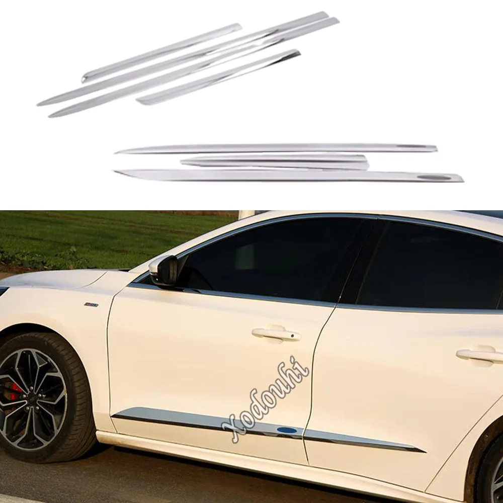 Car Styling Cover ABS/Steel Side Door Body Trim Frame Stick Strips Streamer Molding 4PCs For Ford Focus 2019 2020 2021 2022