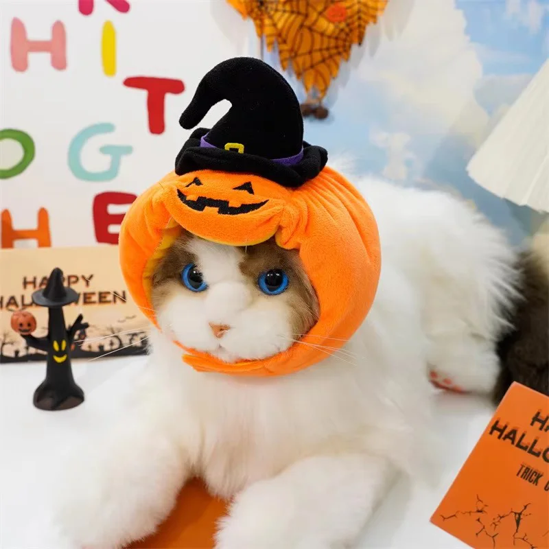 Halloween-Kürbis-Plüsch-Haustierhut – süßer, gewebter, warmer Kopfschmuck für Katzen und Hunde, als Kostümzubehör für Kätzchen und Welpen. – Detail 6
