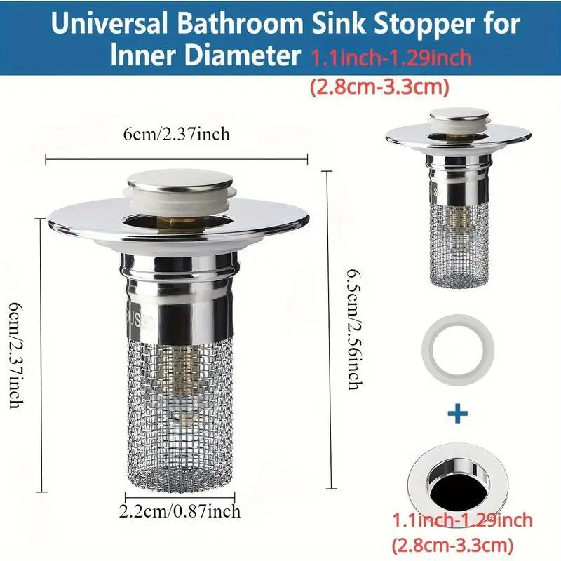 Haarfänger und Abflussstopper für Badezimmerwaschbecken - Universeller Pop-Up-Abflussfilter mit Edelstahlkorb, Abflussgitter – Detail 9