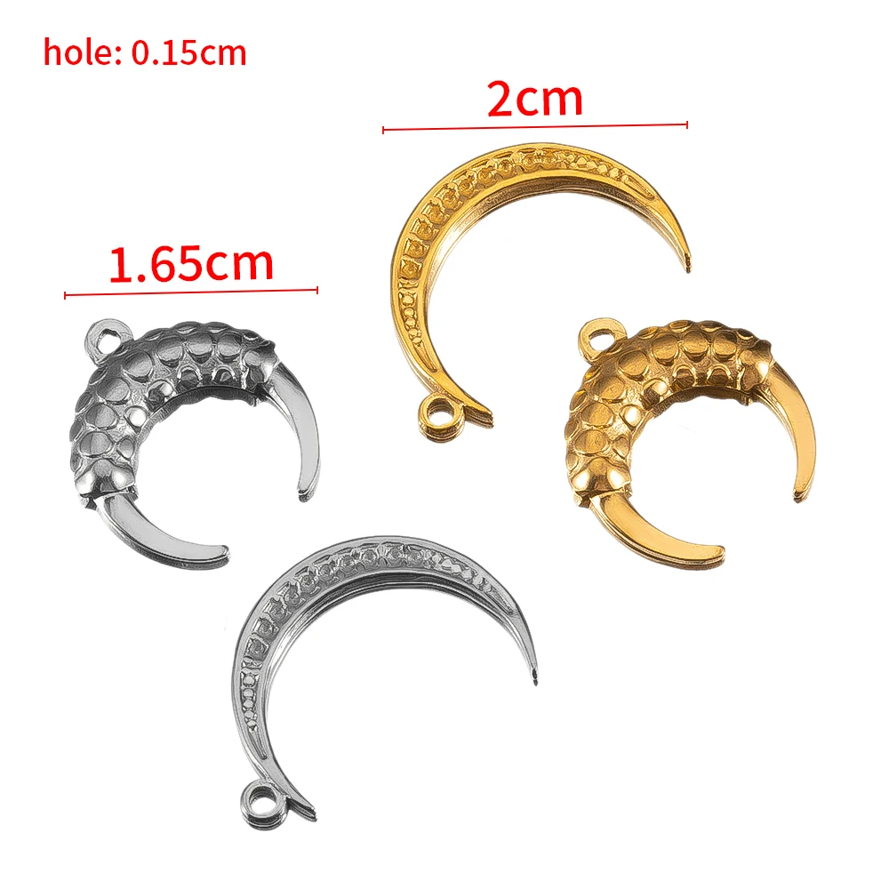 New 5pcs Stainless Steel Pendants Moon Embossed Horns Charm for DIY Jewelry Making Earrings Necklace Pendant Findings Wholesale