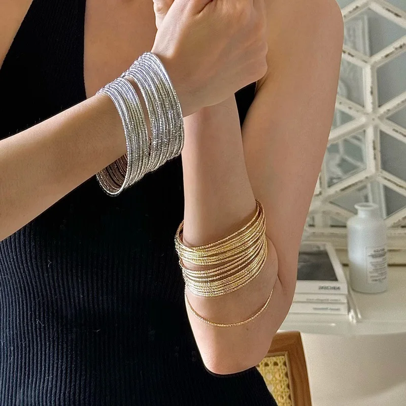 20-piece Set of Fashion Simple Bangles for Women Metallic Printing Pattern Temperament Bracelet Design Sense Girl Jewelry Gifts