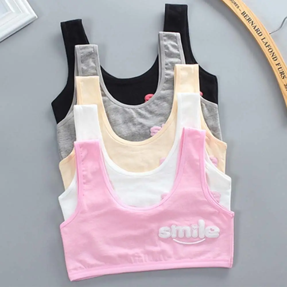 

een Girl Bra Bras Cotton Girl's Sports Bra Kids Tank Crop Top Camisole Smile Print Adolescente Breathable Teens Girls