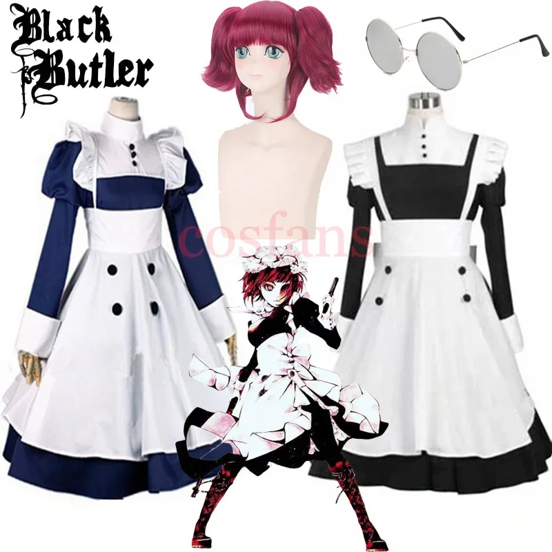 

Japanese Anime Black Butler Maid Kuroshitsuji Mey Rin Maid Costume Woman Cosplay Costumes Dress + Apron For Halloween Party