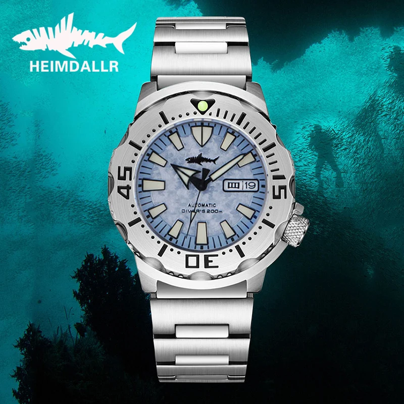 HEIMDALLR Monster Automatic Watch Men NH36A Men's Mechanical Watches Sapphire Vintage Frost Dial Green Luminous 200M Diver Watch