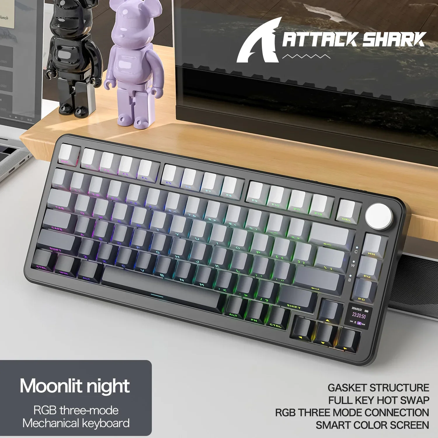 Attack Shark X85PRO  Mechanical Keyboard with Multi-function Knob,TFT Intelligent Color ScreenHot-swappable  Gaming Keyboard