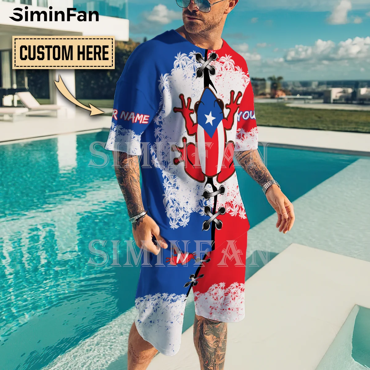 Love Puerto Rico 3D Printed Men T-Shirt Beach Shorts Set Summer Male Suit Tracksuit Two-Piece Sportswear Casual Tee Top Blue Red