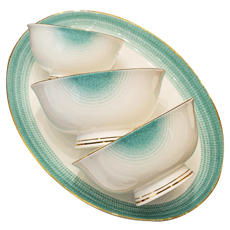 chinese plates dinner sets light luxury bone china ceramic tableware dinner breakfast set ceramic aparelho de jantar Bowl set