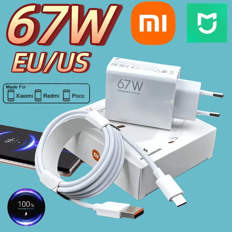 

Xiaomi MiJia Original 67W EU/US Hyper Turbo Fast Chargers Usb Type-C Cable For Redmi Note Pro Mi 13 Lite K60 K60E K50 CIVI 3 2