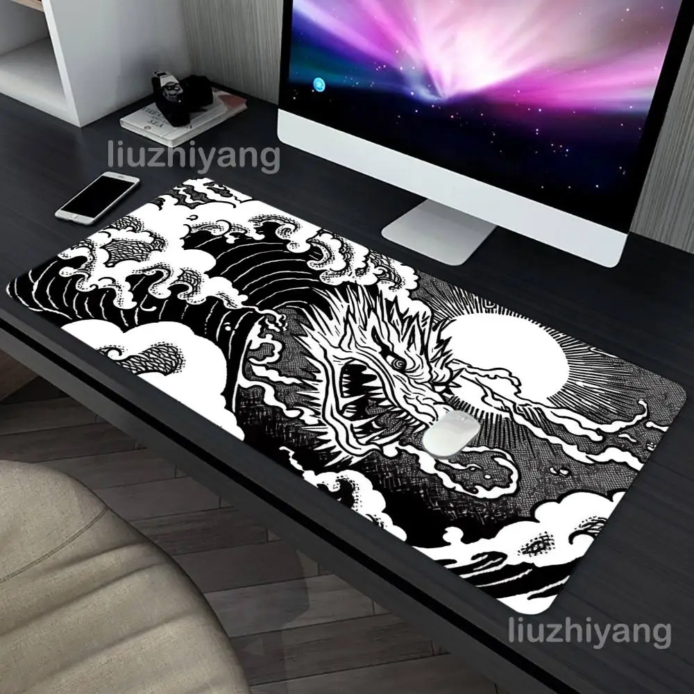

Japan Dragon Wave Mouse Pad Large Computer Office Game Table Mat XXL Rubber Anti-slip Stitched Edge Keyboard Mats Long Desk Pads