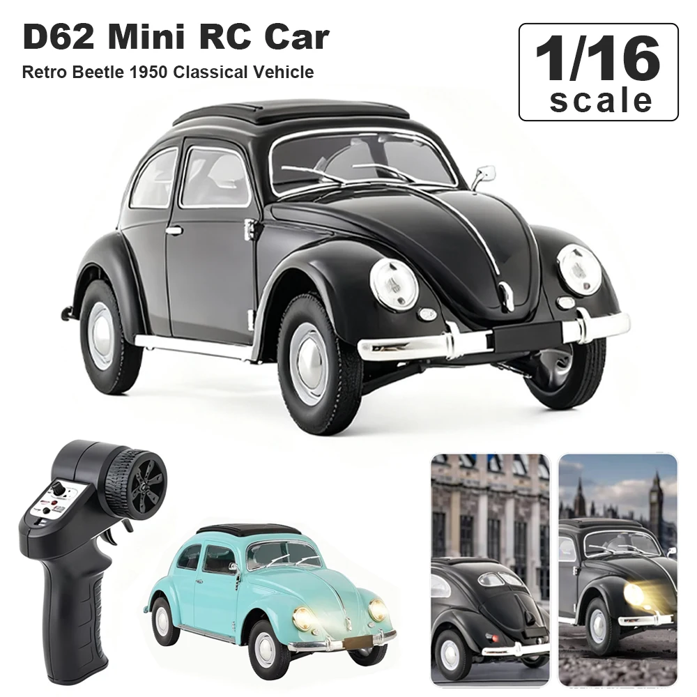 1/16 Full Scale Classical RC Car D62mini Remote Control Car Retro Beetle 1950 Climbing Vehicle Simulation Model Toy For Children