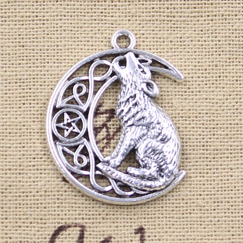 10pcs Charms Viking Star Moon Wolf 33x26mm Antique Silver Color Pendants DIY Crafts Making Findings Handmade Tibetan Jewelry