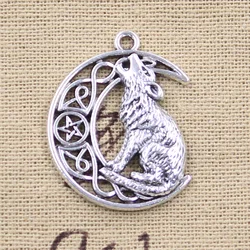 10pcs Charms Viking Star Moon Wolf 33x26mm Antique Silver Color Pendants DIY Crafts Making Findings Handmade Tibetan Jewelry