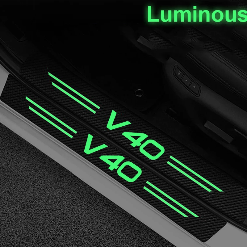 Luminous Car Door Threshold Stickers Anti Scratch Film for Volvo V40 Logo Night Lighted Rear Trunk Sill Waterproof Decals Tape