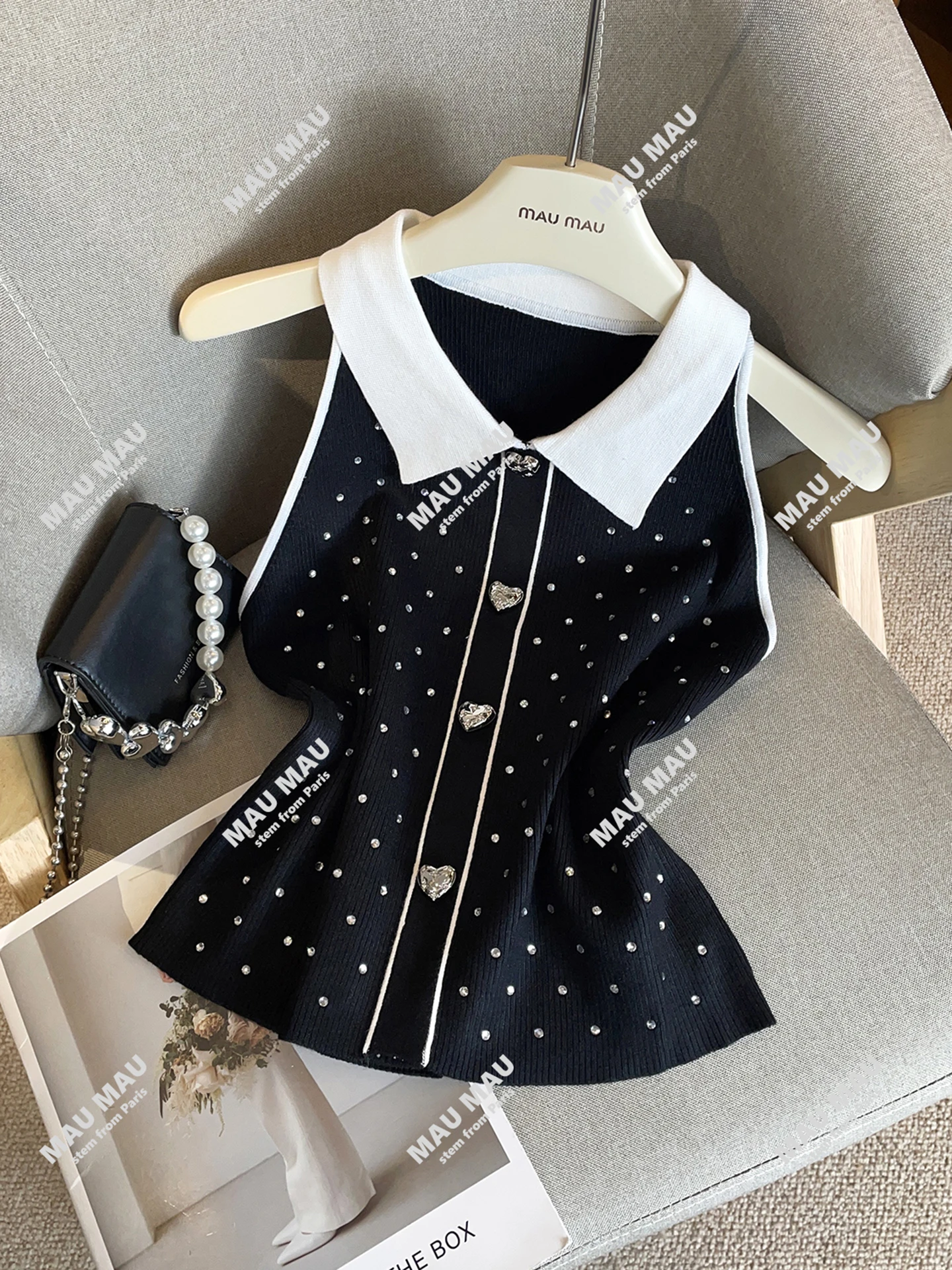 

High-End Knitted Heart-aped Rhinestone Sweater Vest Women's Faion Commute Sle ort Length Regular Fit Single Piece