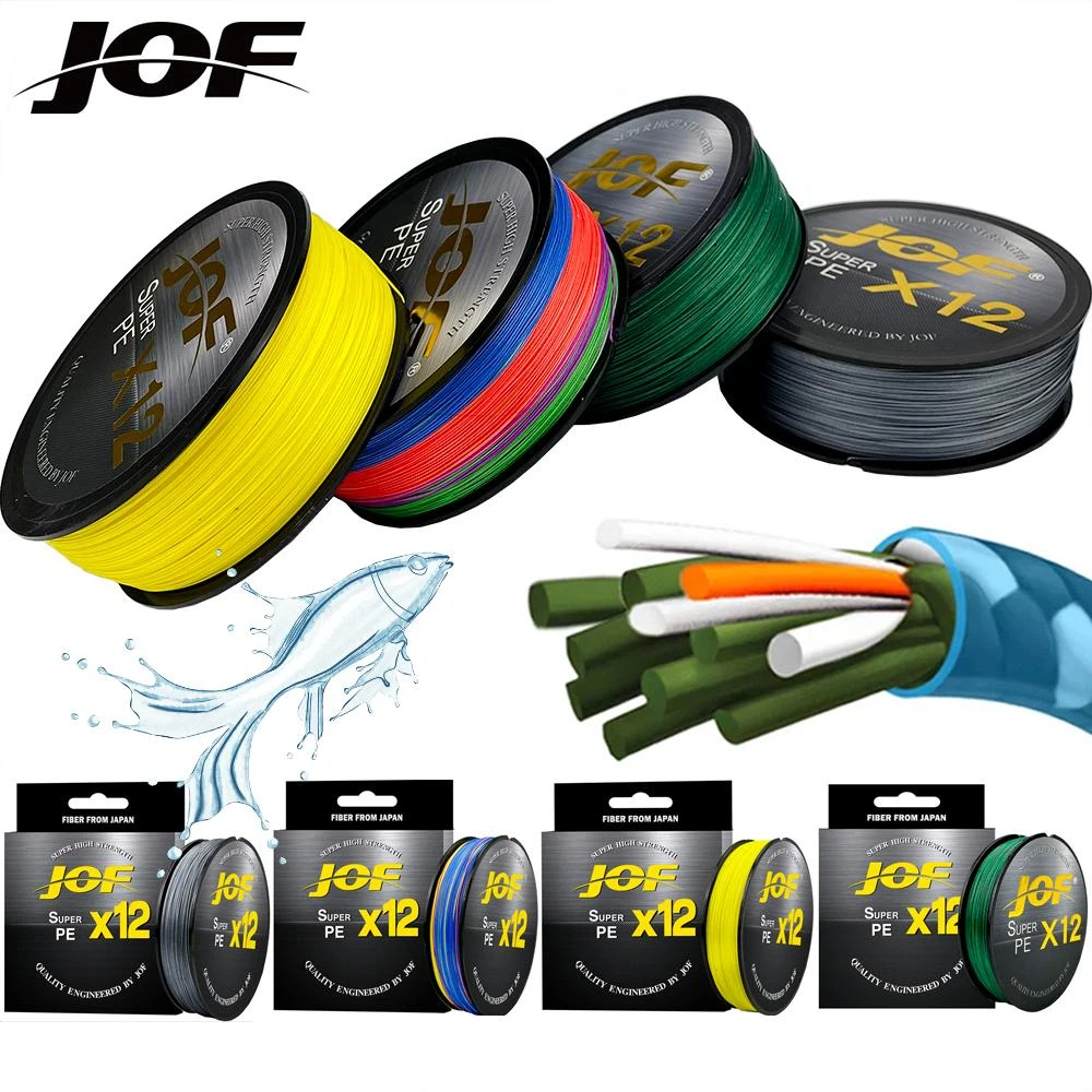 JOF 12 Strands 300M-500M Hollow Core PE Braided Fishing Line X12 Extreme Strong 25LB-92LB Main Wire Diameter 0.14mm-0.40mm Pesca