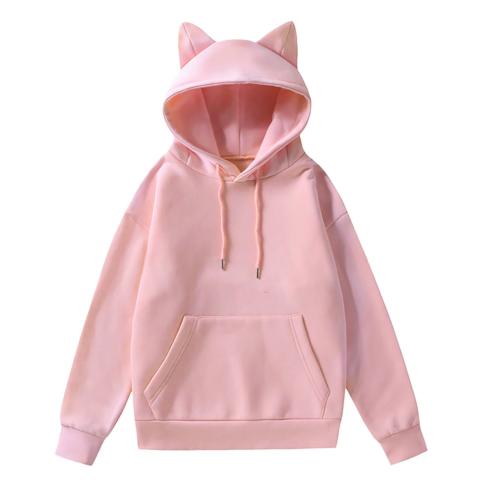 Women\'S Sweatshirt Sweatshirt Pink Hoodie Pullover With Cat Ear Long Sleeve Drawstring Tops Female Overcoat Kanga Pocket Cloth