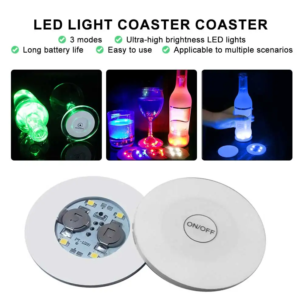 10 buah lampu Coaster LED Bar KTV pesta pernikahan Cocktail cangkir minuman vas pencahayaan bercahaya botol minuman pesta alas cangkir