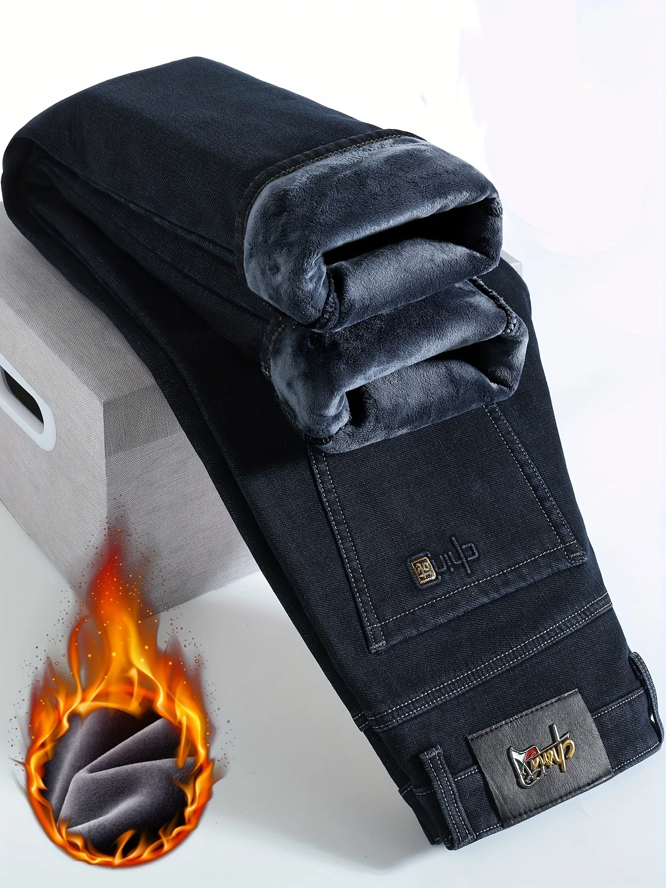 Men's Winter Fleece Lined Jeans Warm Thick Thermal Casual Straight Denim Pants Stretch Business Work Brand Clothing Trousers