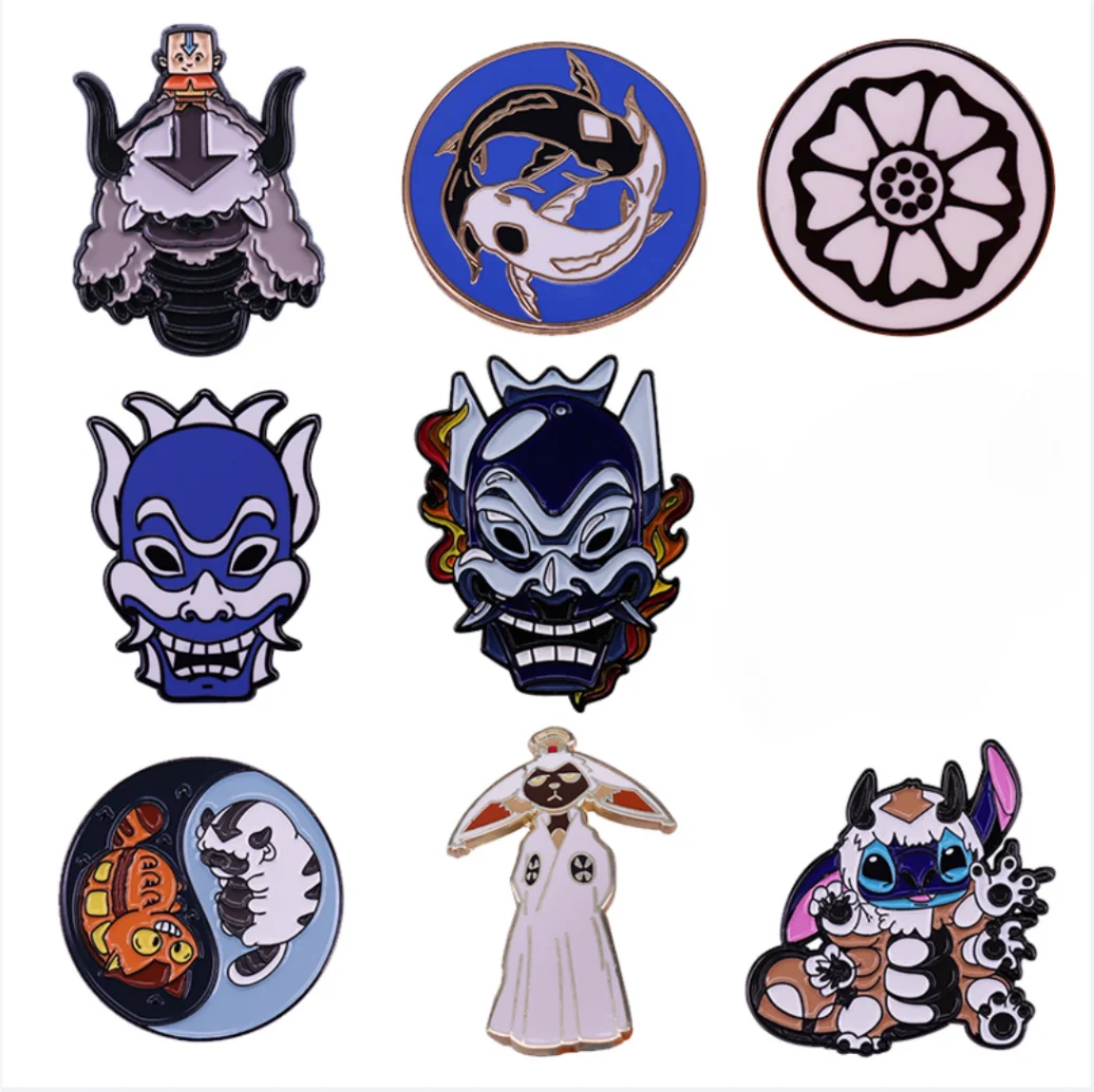 Pin esmaltado de Avatar Last Airbender Tui y La Appa Aang Pins Prince Zuko Blue Spirit Kabuki Mask broche insignia