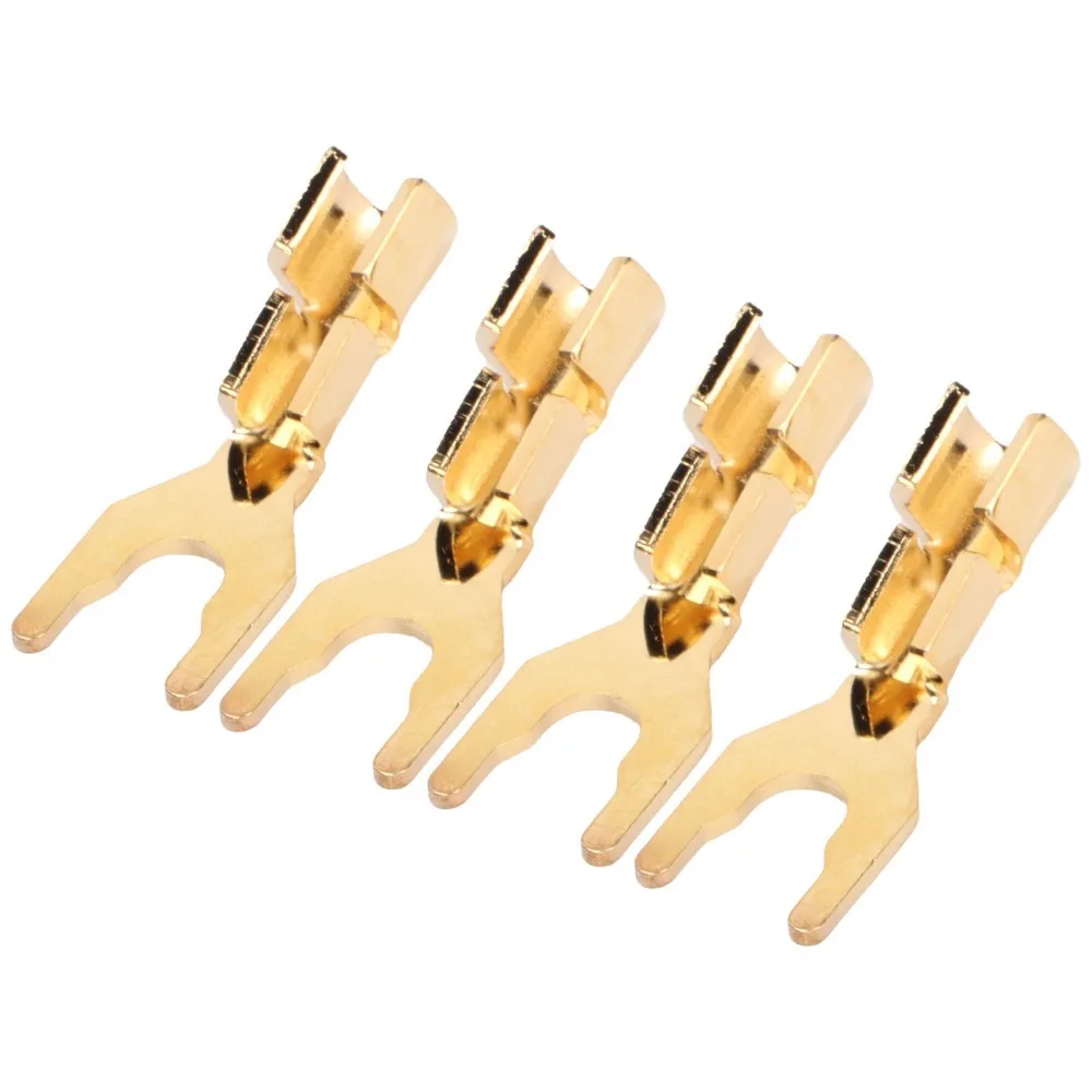 4PCS Gold Plated Y Plug Spade Connector 45 Degree Fork Pure Copper Spade Speaker Connector Fork Speaker Wire Connector