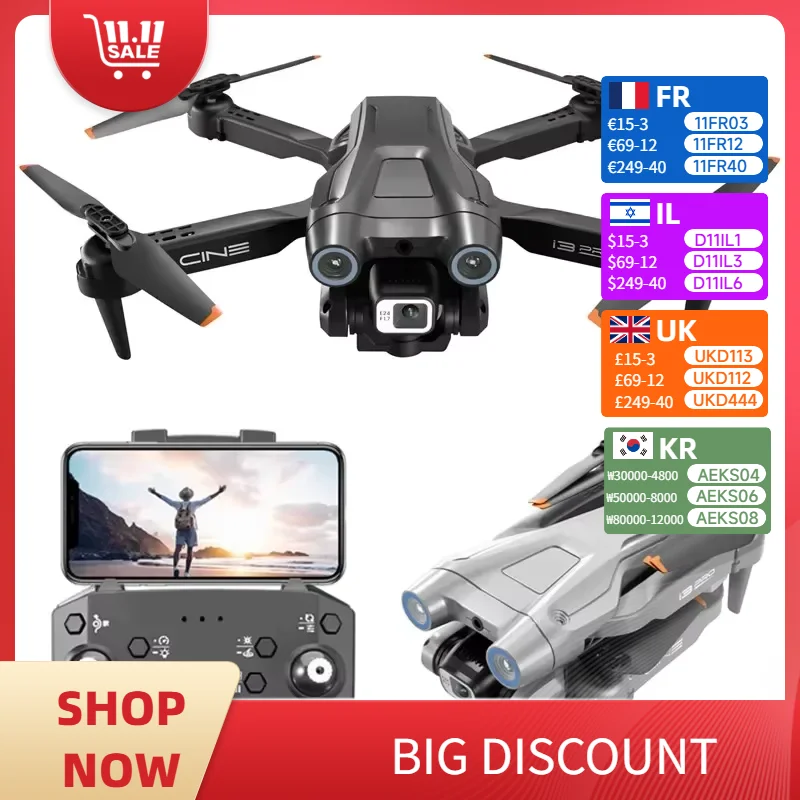 

i3 Pro Quadcopter Drone: 4K HD Dual Camera, Optical Flow, Obstacle Avoidance, Foldable RC Toy Gift