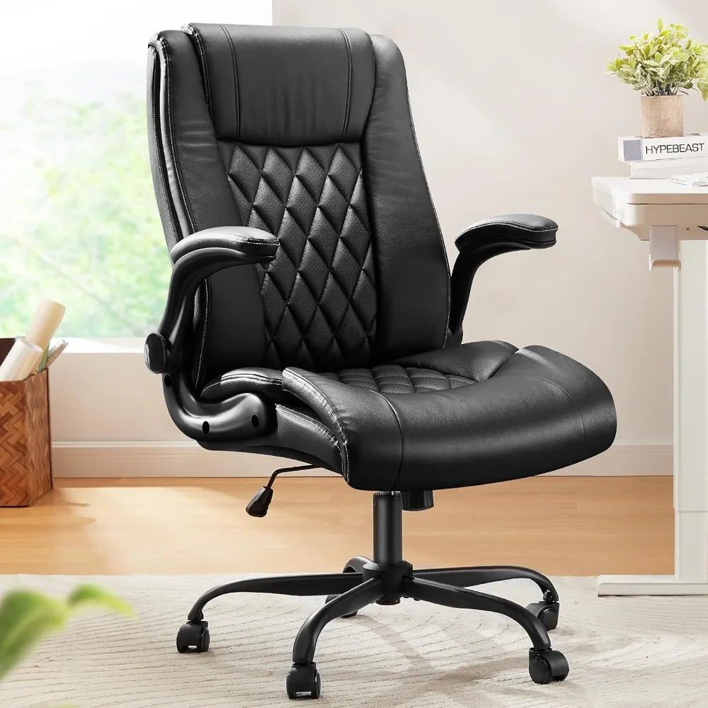 

Executive Office Chair with Flip-up Armrests,PU Leather Ergonomic Desk Chair Height-Adjustable Swivel Rolling Computer DeskChair