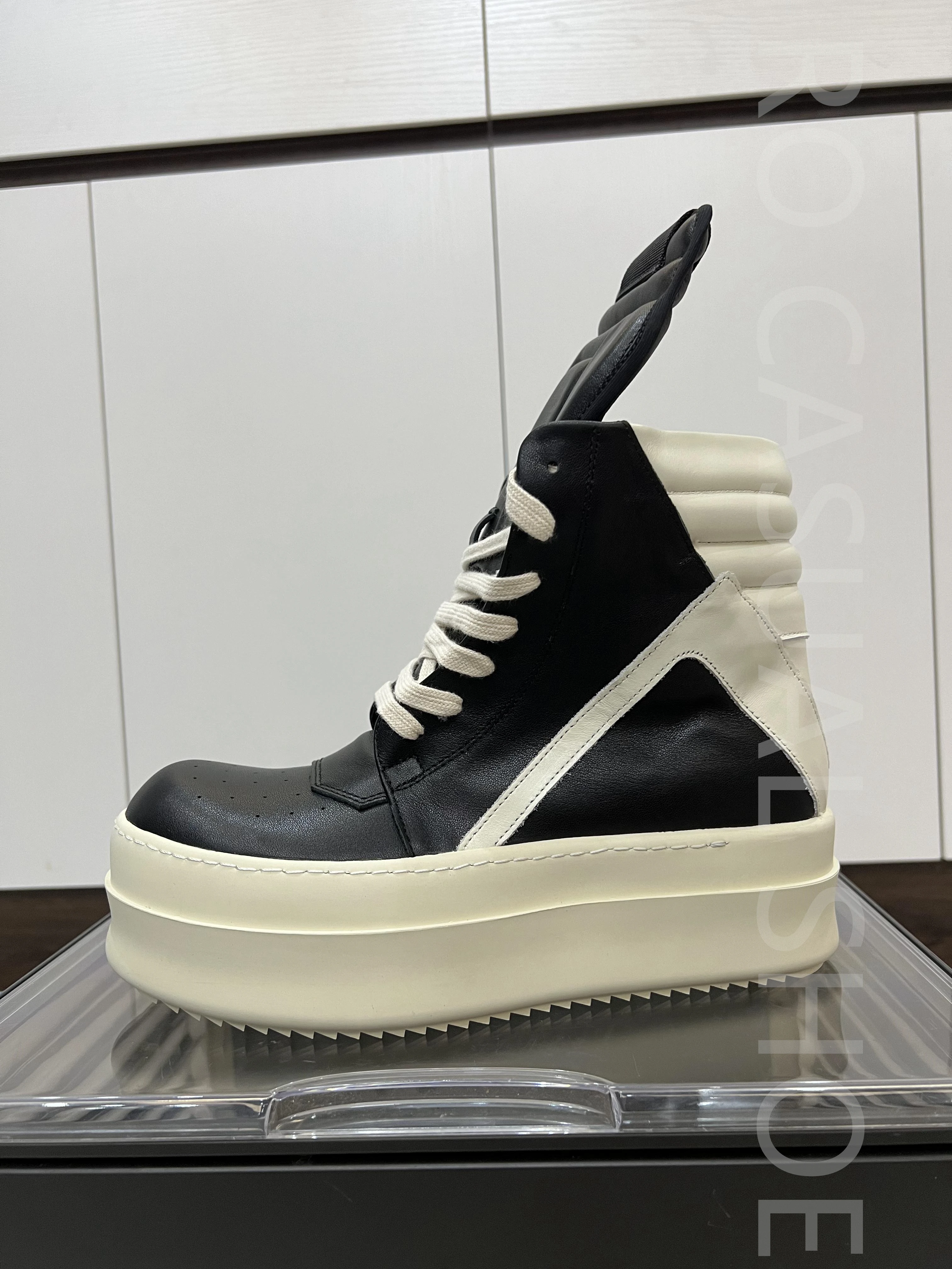 

Ricks 6cm Thick Sole Men Shoes High Top Black Geobasket Leather Casual Shoe Women's Zipper Owens Flat Sneakers & Shoes