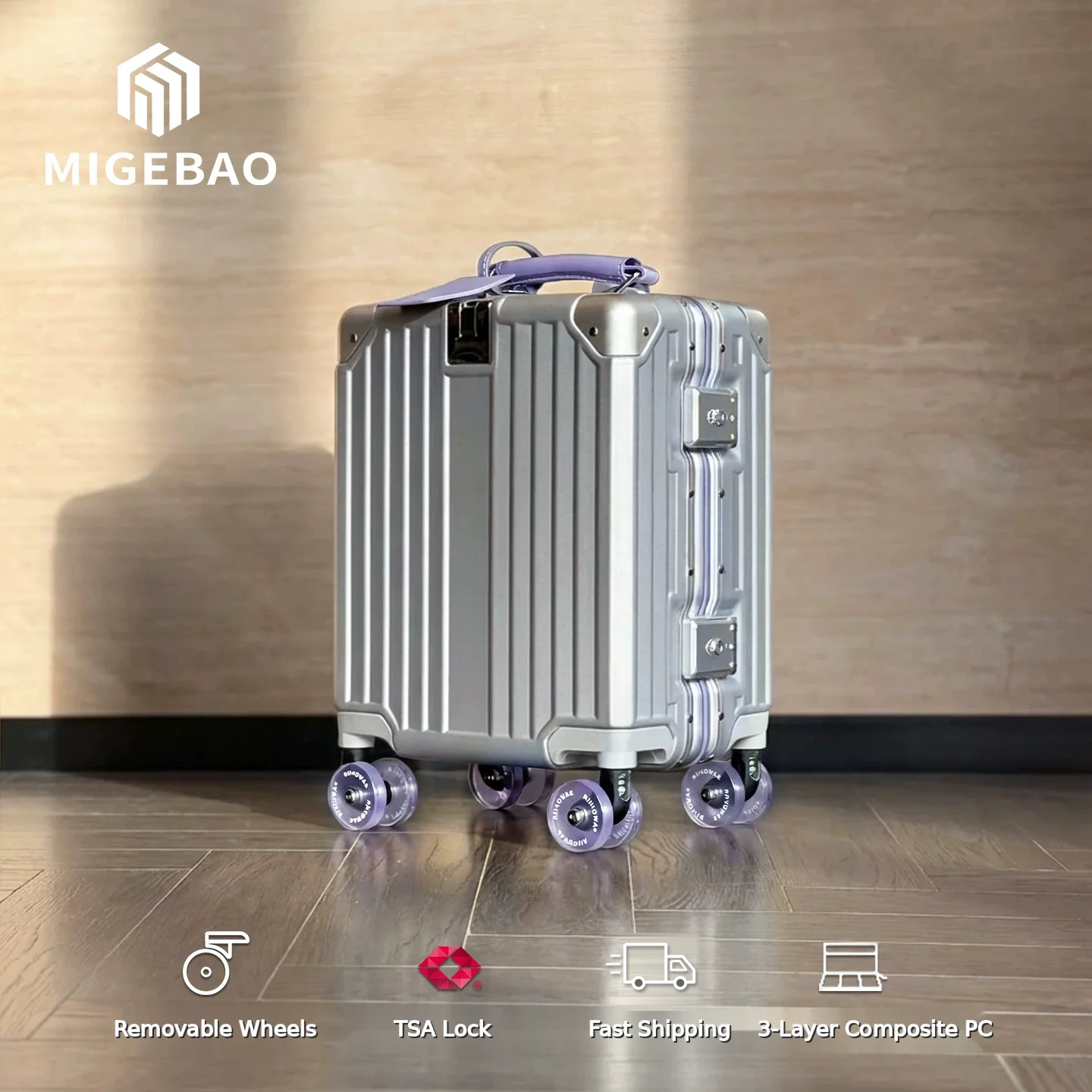 MIGEBAO 14 Inch Stylish Two Tone Carry On Kids Trolley Luggage Removable Silent Wheels TSA Lock Small Hand Carry Travel Case