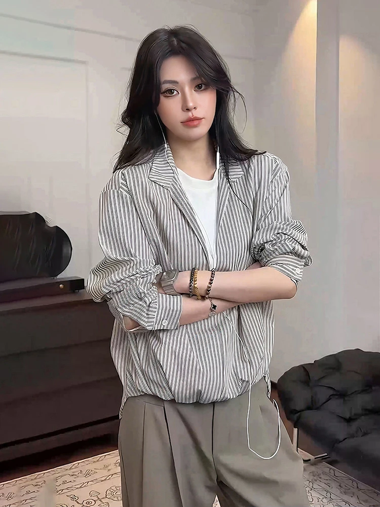 

Men's Long Sleeve Striped Shirt V-Neck Stand Collar Layering Lightweight Spring Casual Style Classic Preppy Fashion