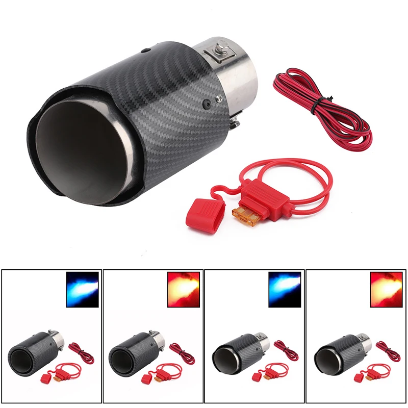 Car LED Muffler Silencer Carbon Fiber Pattern Luminous Exhaust Tail Throat Pipe Tip Car Exhaust Muffler Tip Tail Pipe Accessory