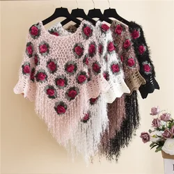 New Ladies Autumn and Winter  Sweater Shawl Western Style Loose Hollow Tassel Pullover Round Neck Mohair Knitted Top E155