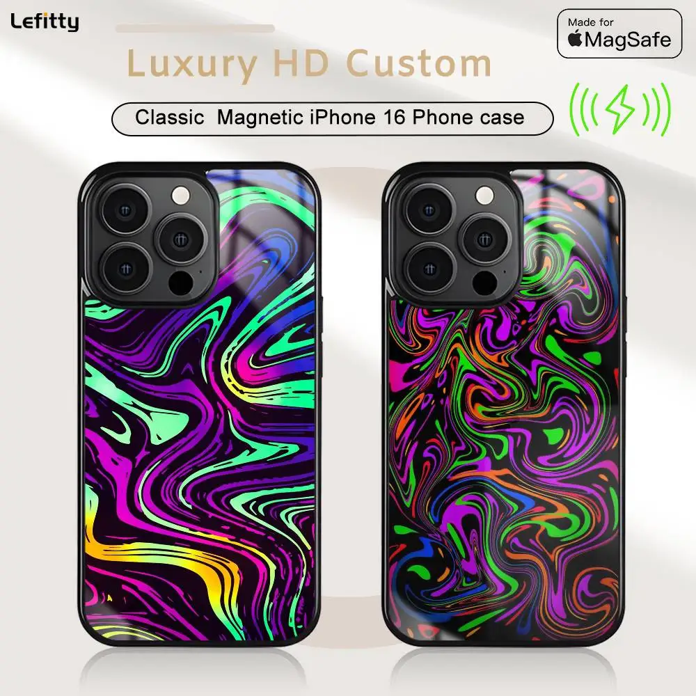

Fashion Neon Swirls Phone Case For iPhone 16 15 14 13 12 11 Pro Max Plus Mini Magnetic Magsafe Wireless Charging Cover