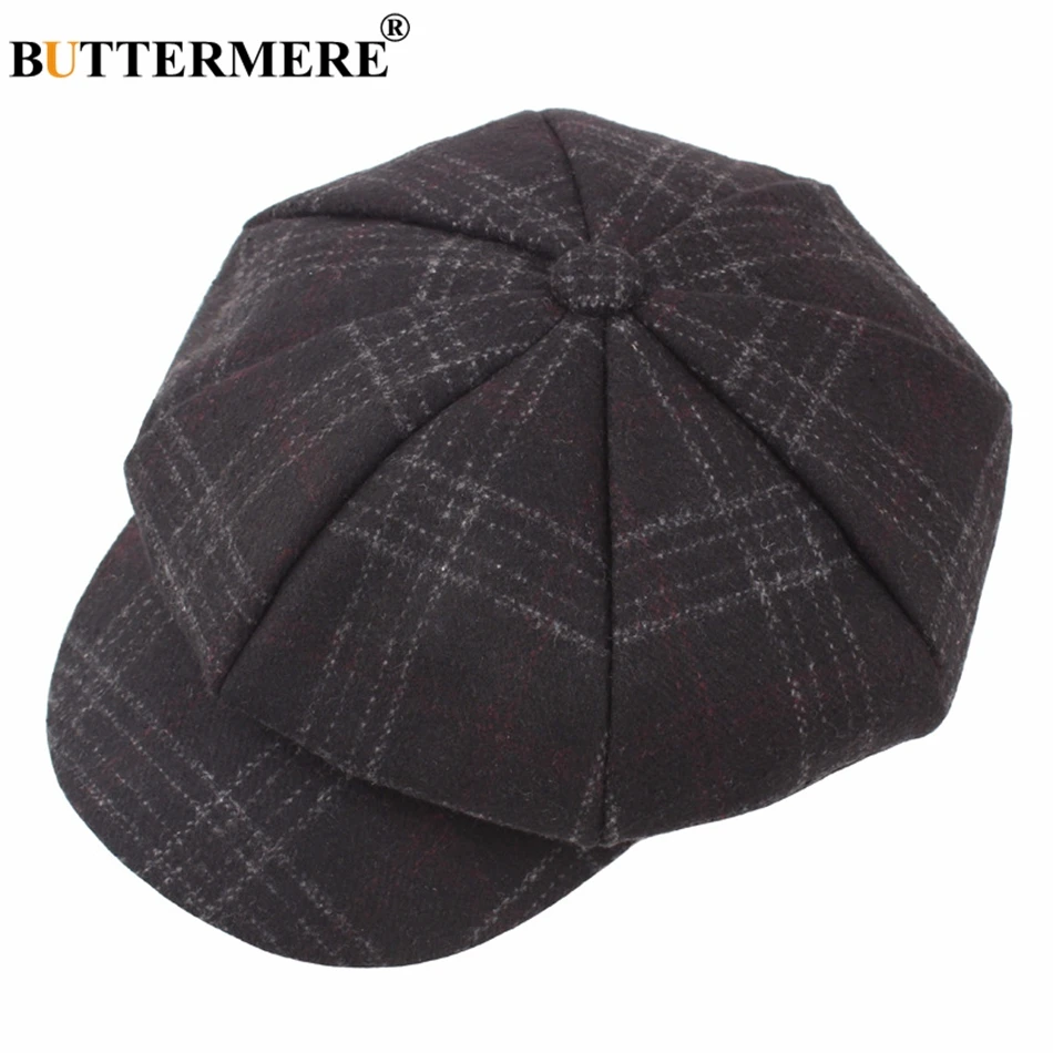 BUTTERMERE Women Wool Tweed Caps Newsboy Female Male Vintage Army Green Plaid Flat Caps Spring Painters Cabbie Duckbill Hat 2024