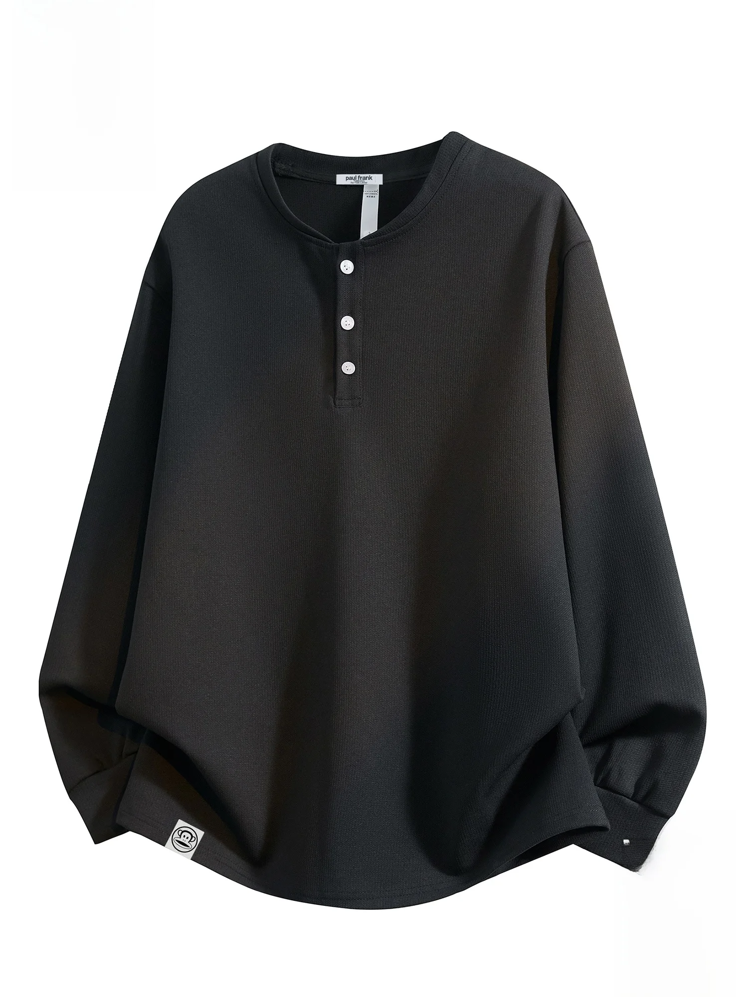 

PaulFrank Loose Fit Long Sve T-irt Men's Casual Henry Collar Spring 2026 Breathable Polyester Cotton Blend Youth Faion